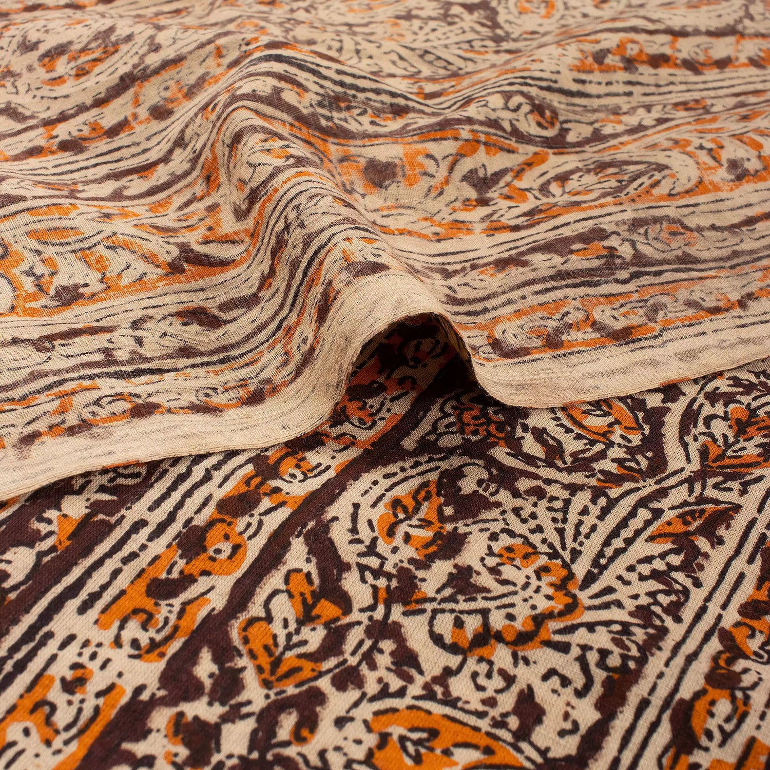 Indian Brown Leaf Cotton Bagru Printed Fabric