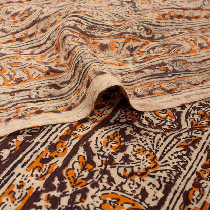 Indian Brown Leaf Cotton Bagru Printed Fabric