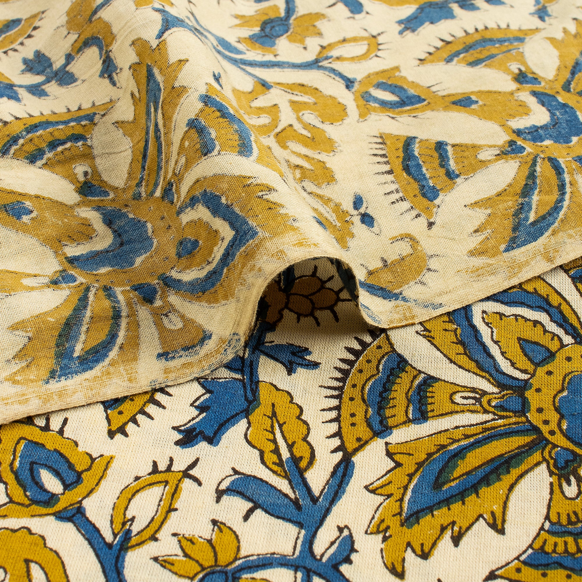 Mustard Yellow Hand Block Printed Soft Cotton Bagru Fabric