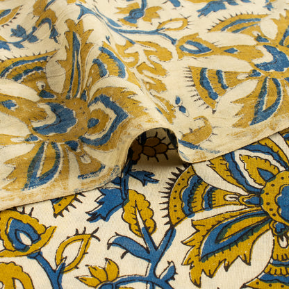 Mustard Yellow Hand Block Printed Soft Cotton Bagru Fabric
