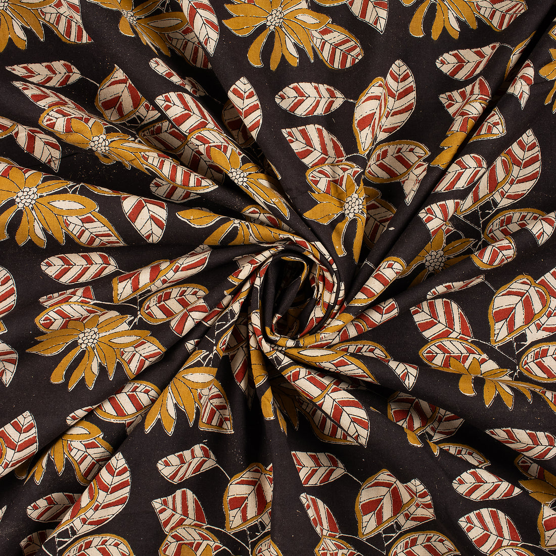 Indian Hand Block Leaf Print Pure Cotton Bagru Fabric