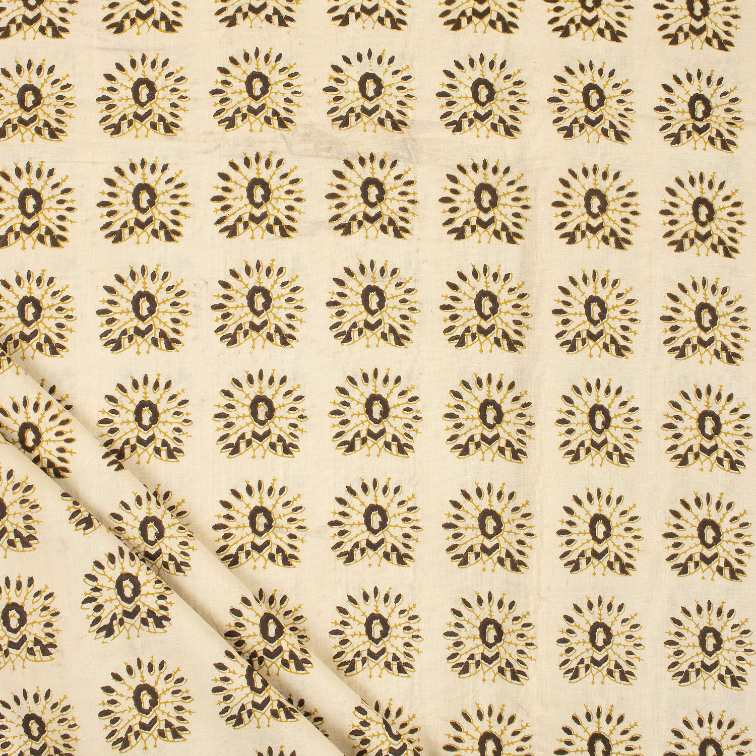 Brown Bagru Hand Block Peacock Printed Fabric