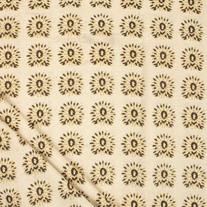 Brown Bagru Hand Block Peacock Printed Fabric