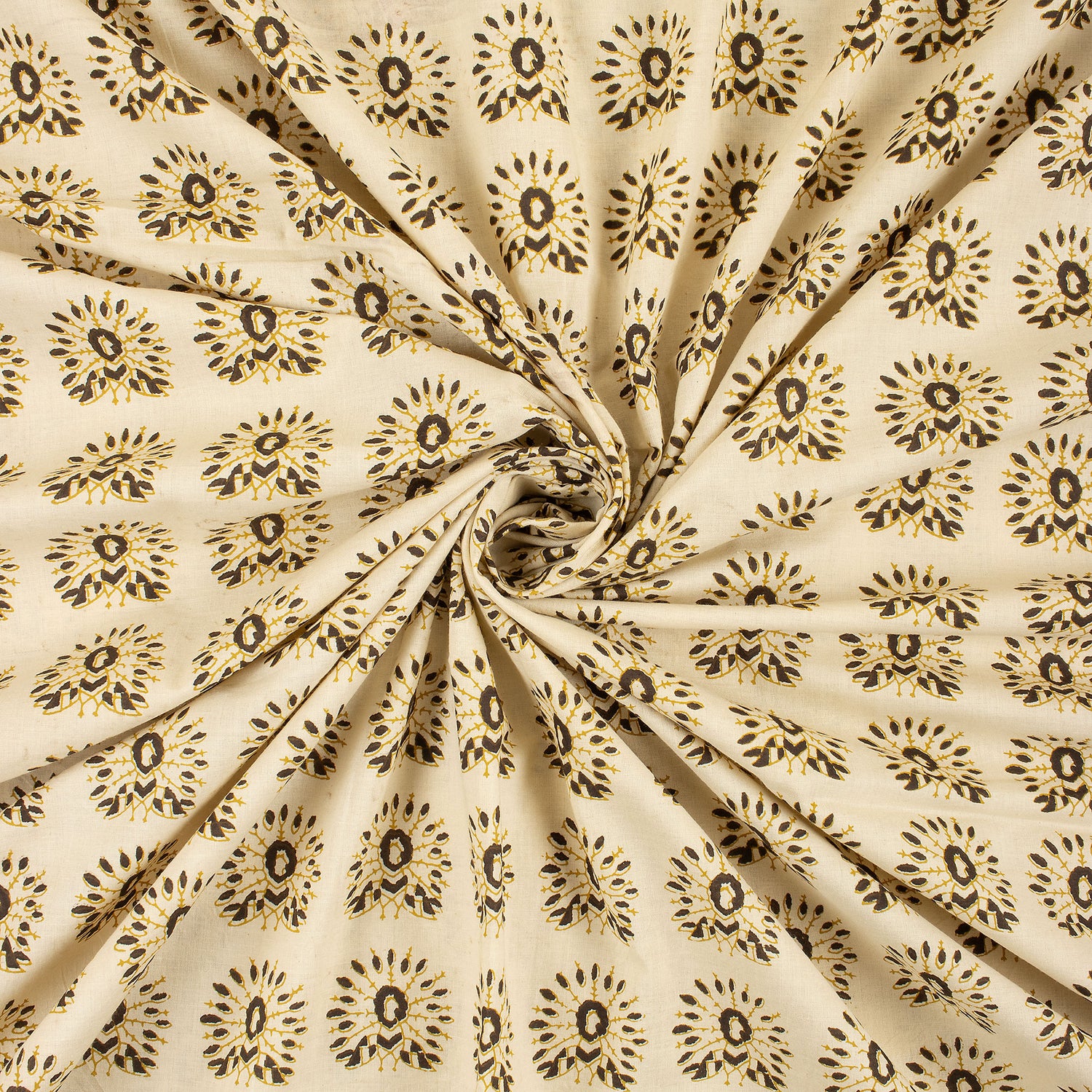 Brown Bagru Hand Block Peacock Printed Fabric