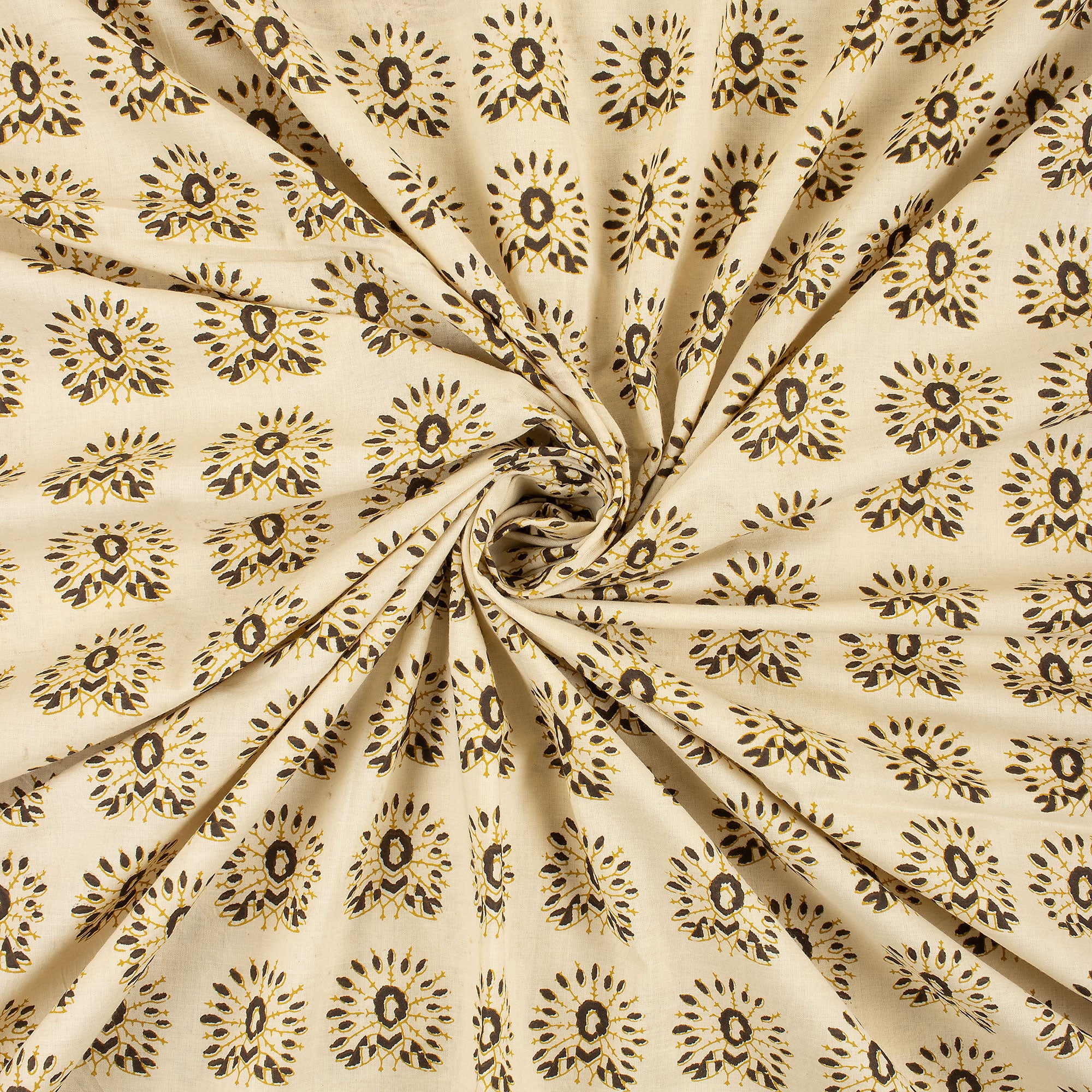 Brown Bagru Hand Block Peacock Printed Fabric