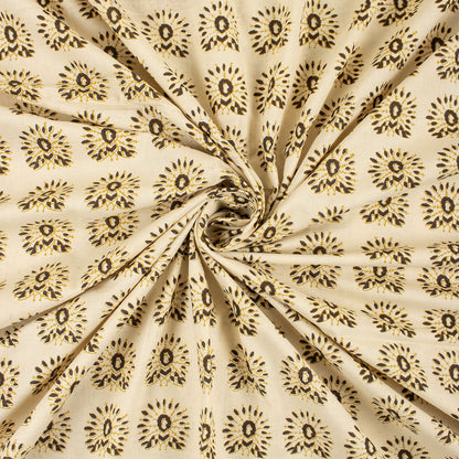 Brown Bagru Hand Block Peacock Printed Fabric