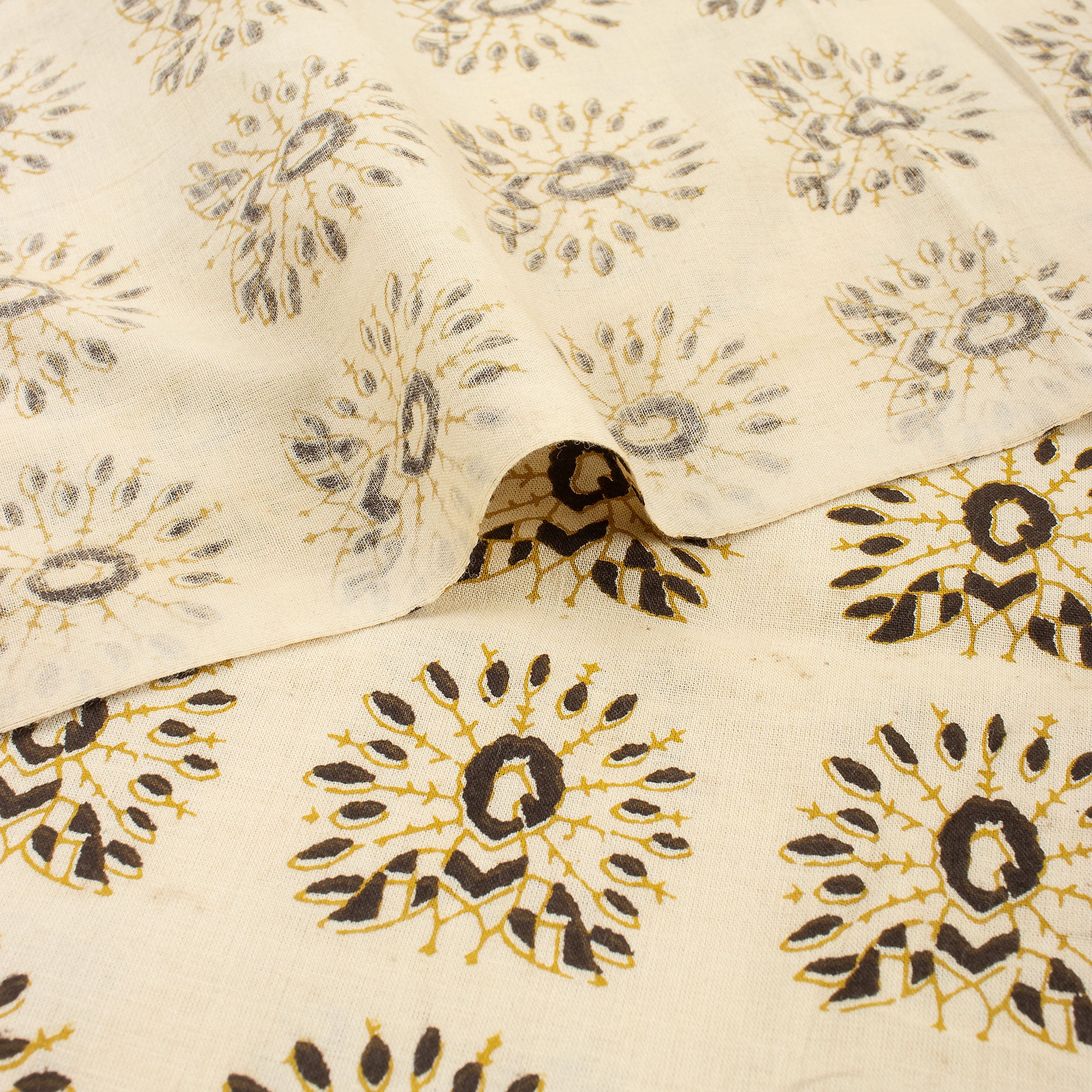 Brown Bagru Hand Block Peacock Printed Fabric