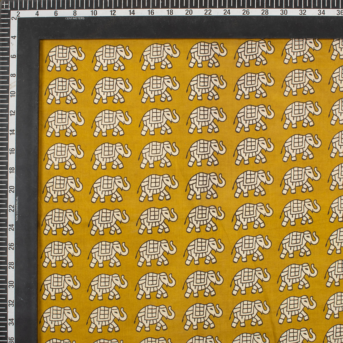 Yellow Elephant Hand Block Bagru Printed Fabric