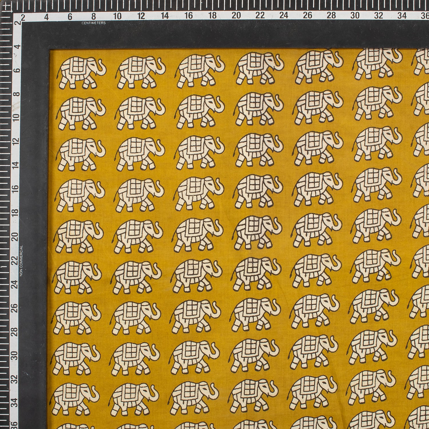 Yellow Elephant Hand Block Bagru Printed Fabric