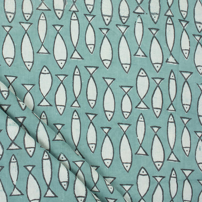 Indian Hand Block Print Fabric Fish Cotton Bagru Fabric