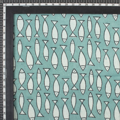 Indian Hand Block Print Fabric Fish Cotton Bagru Fabric