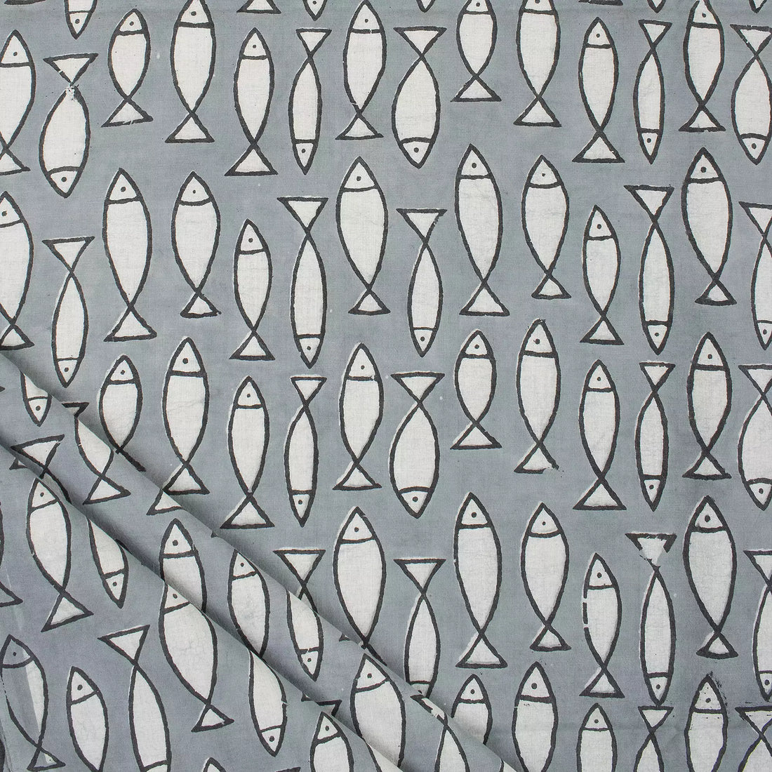 Fish Bagru Cotton Printed Fabric for Home Decor