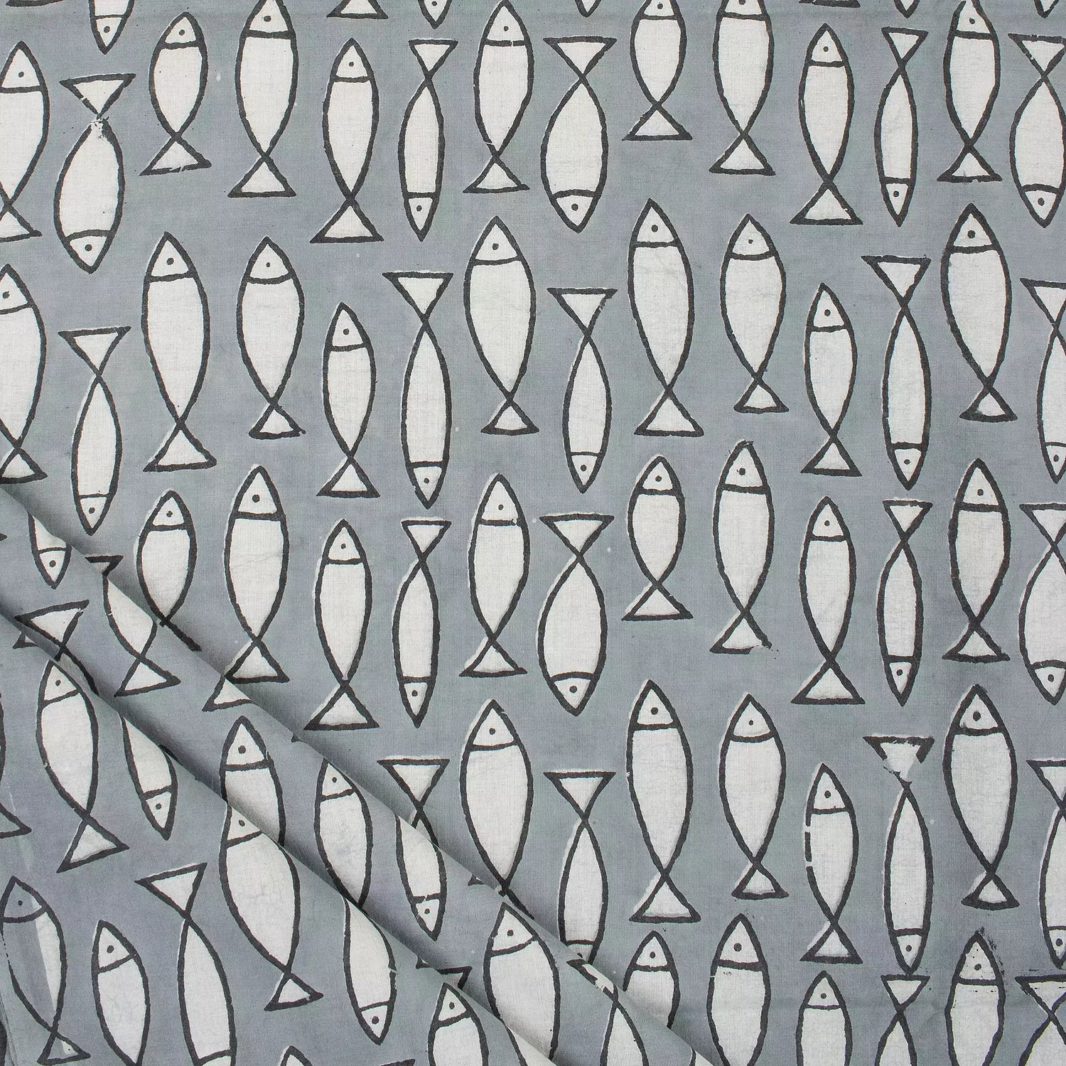 Fish Bagru Cotton Printed Fabric for Home Decor