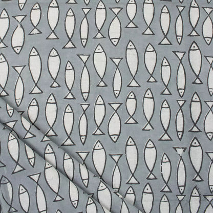 Fish Bagru Cotton Printed Fabric for Home Decor