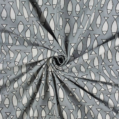 Fish Bagru Cotton Printed Fabric for Home Decor