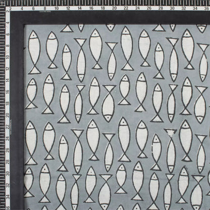 Fish Bagru Cotton Printed Fabric for Home Decor
