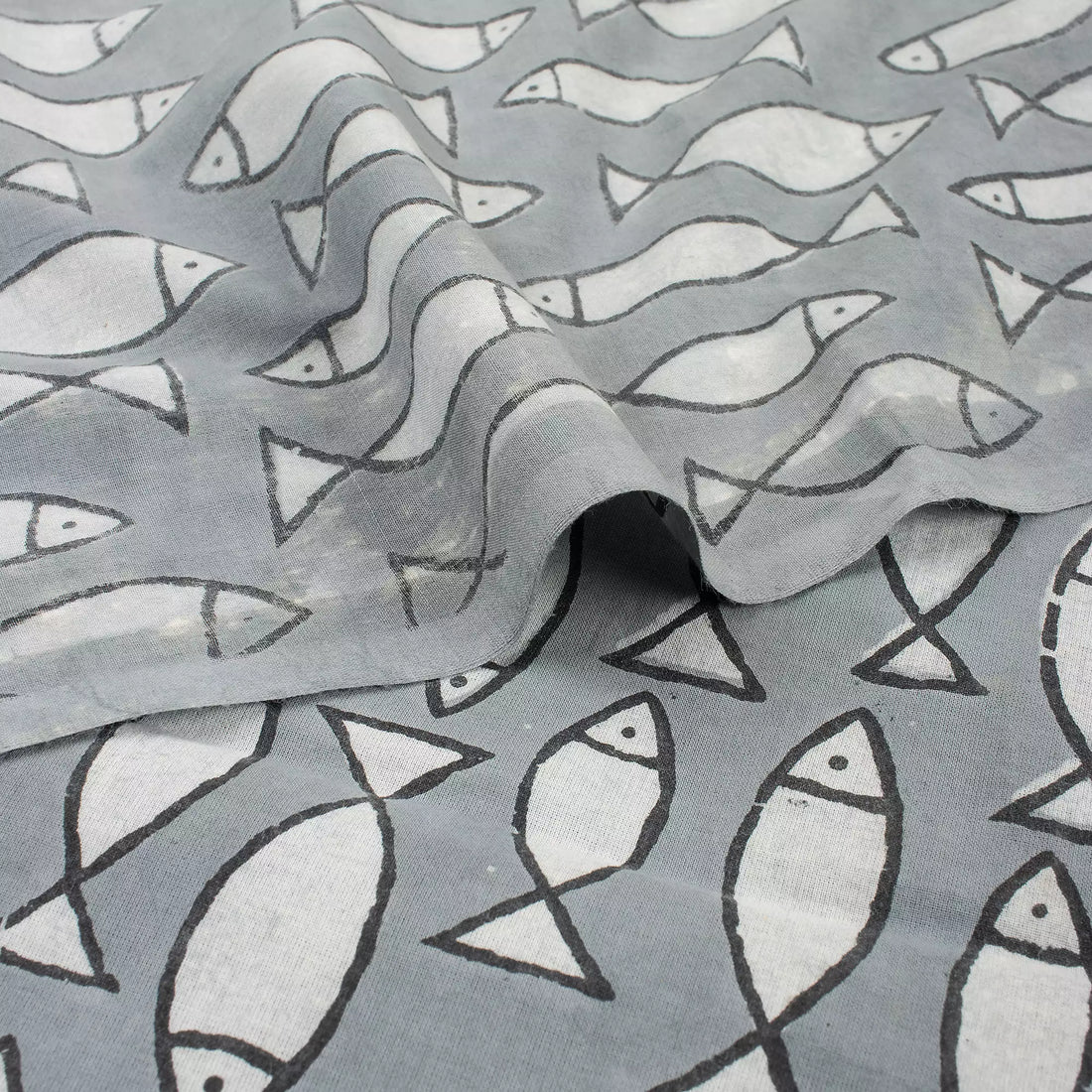 Fish Bagru Cotton Printed Fabric for Home Decor