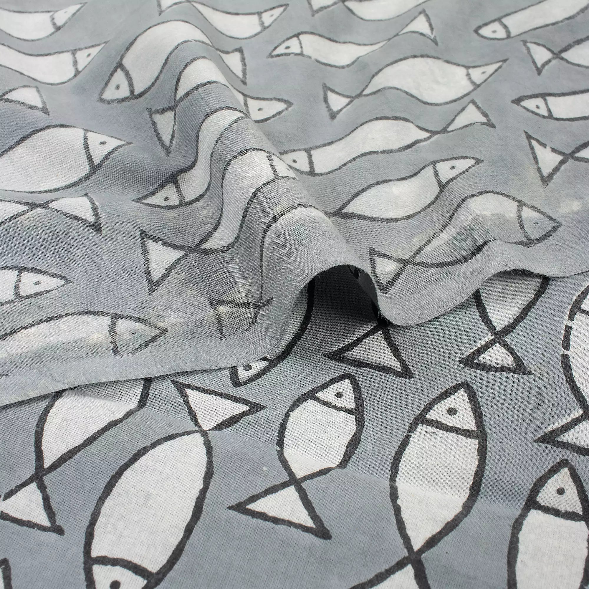 Fish Bagru Cotton Printed Fabric for Home Decor