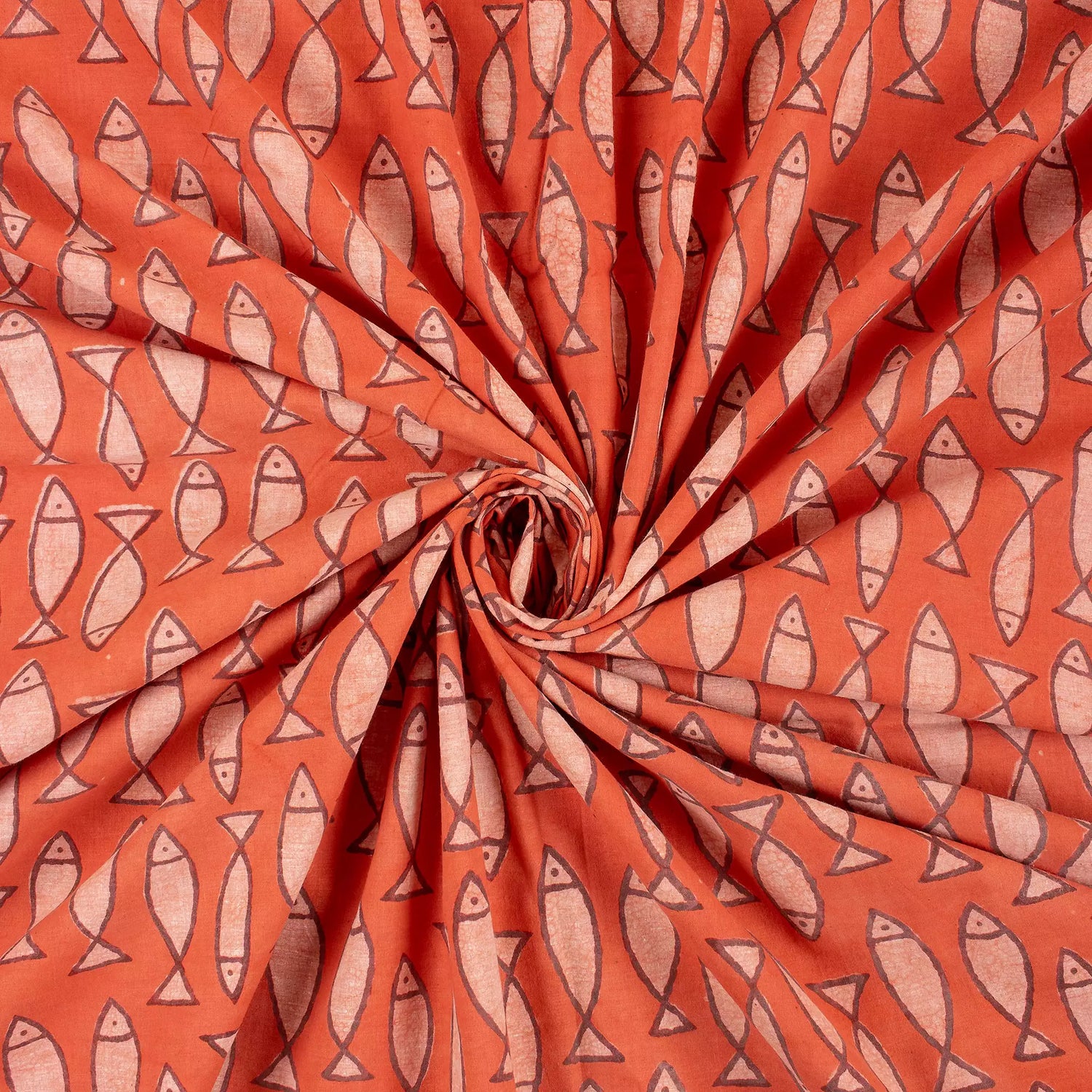 Organic Cotton Fish Bagru Print Fabric