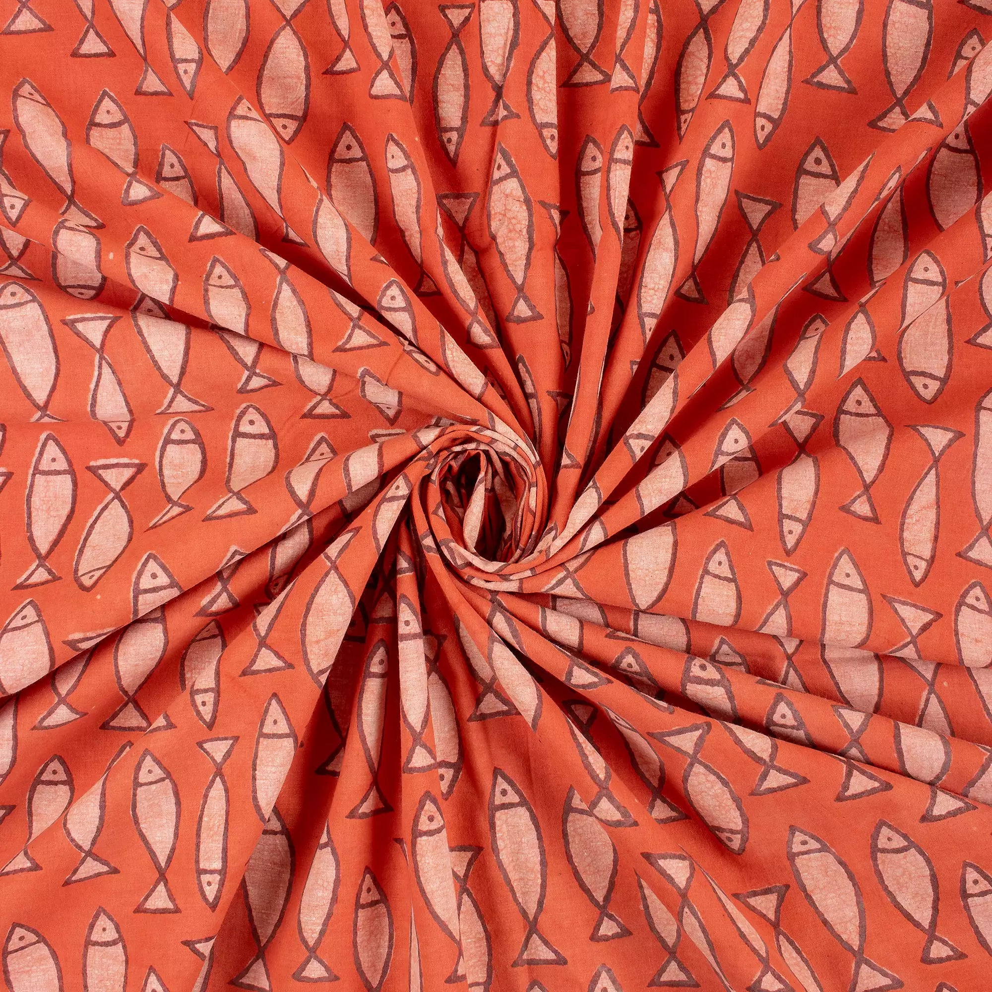 Organic Cotton Fish Bagru Print Fabric