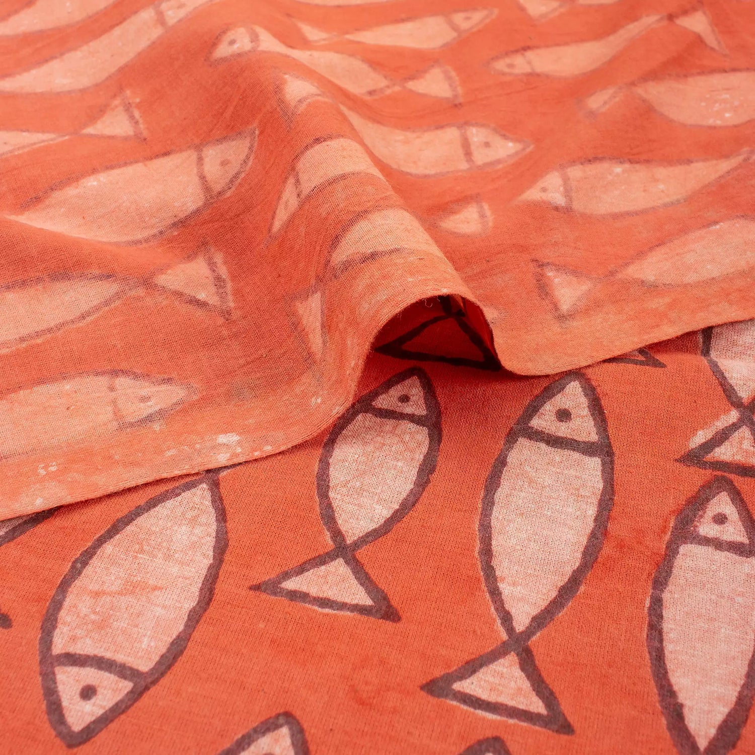 Organic Cotton Fish Bagru Print Fabric