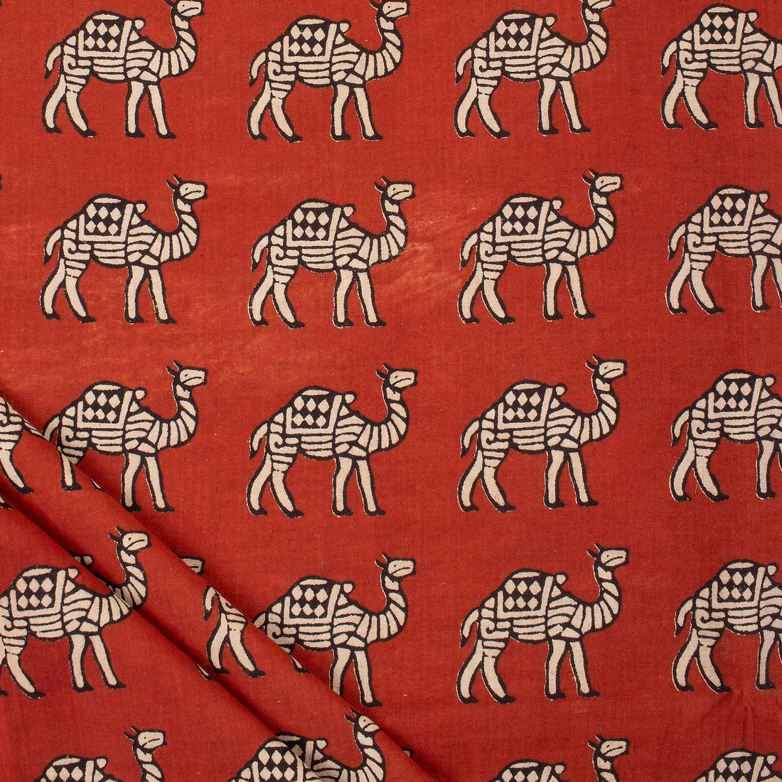 Camel Hand Block Bagru Print Fabric Online