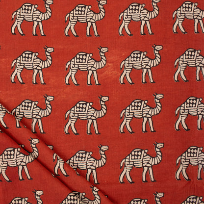 Camel Hand Block Bagru Print Fabric Online