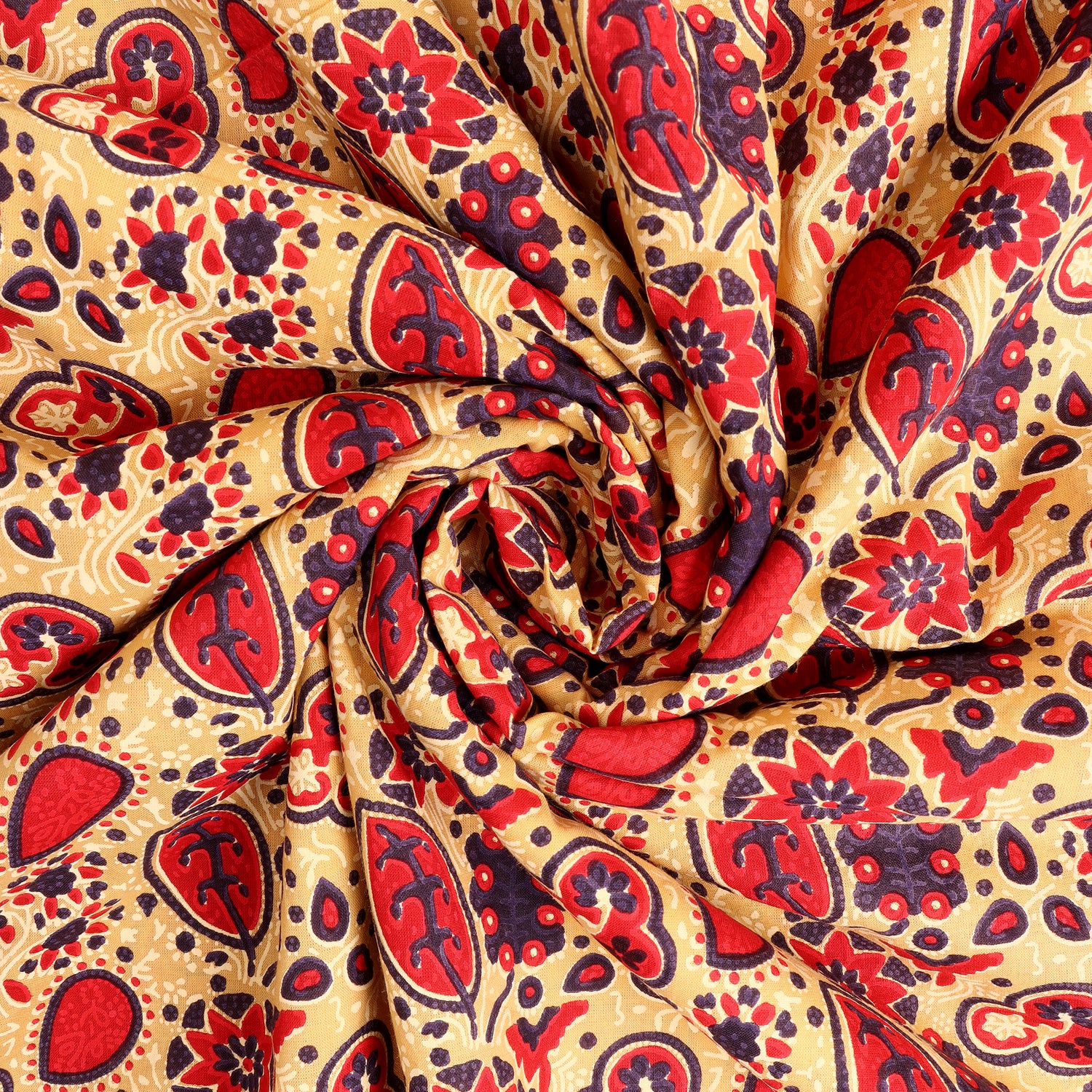 Multicolor Abstract Cotton Block Print Fabric