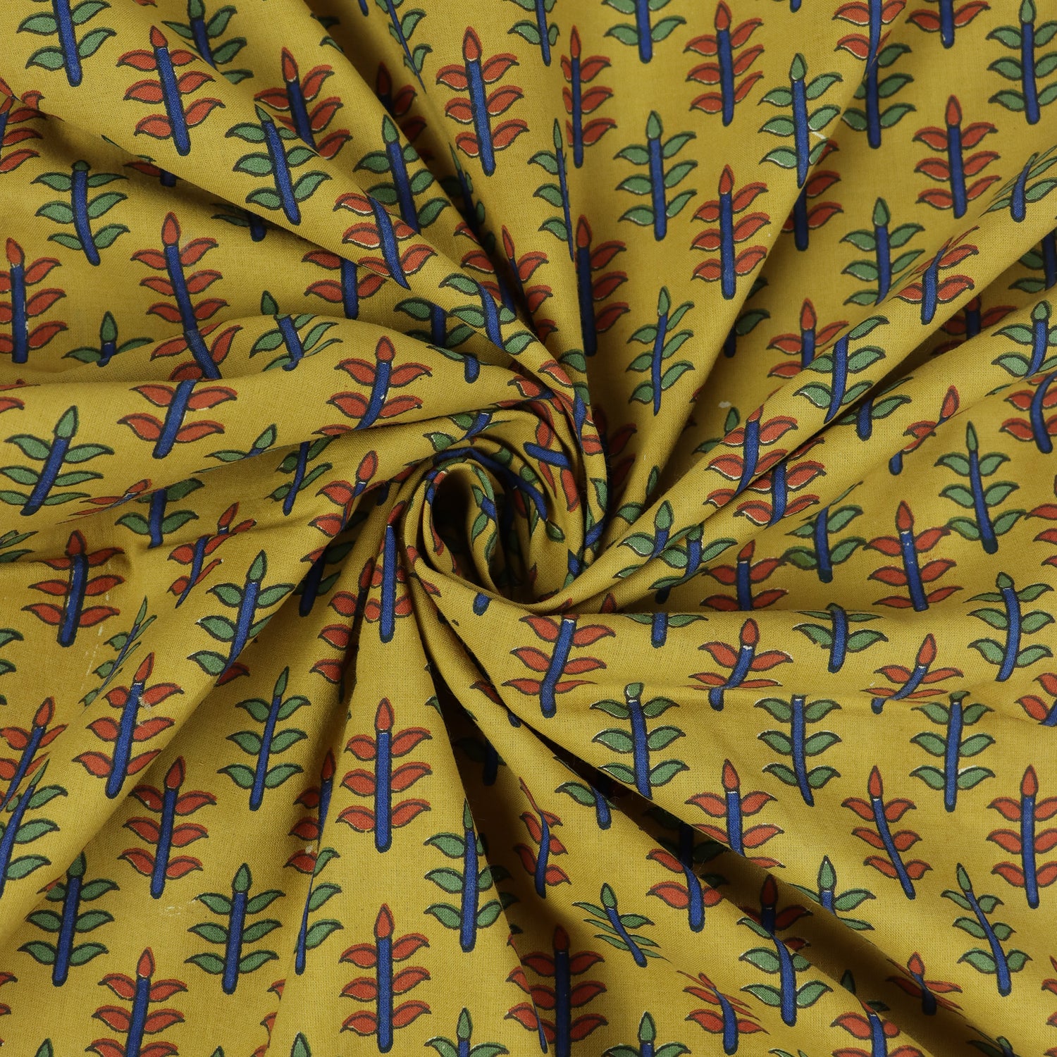 Multicolor Leaf Block Print Fabric Sanganeri