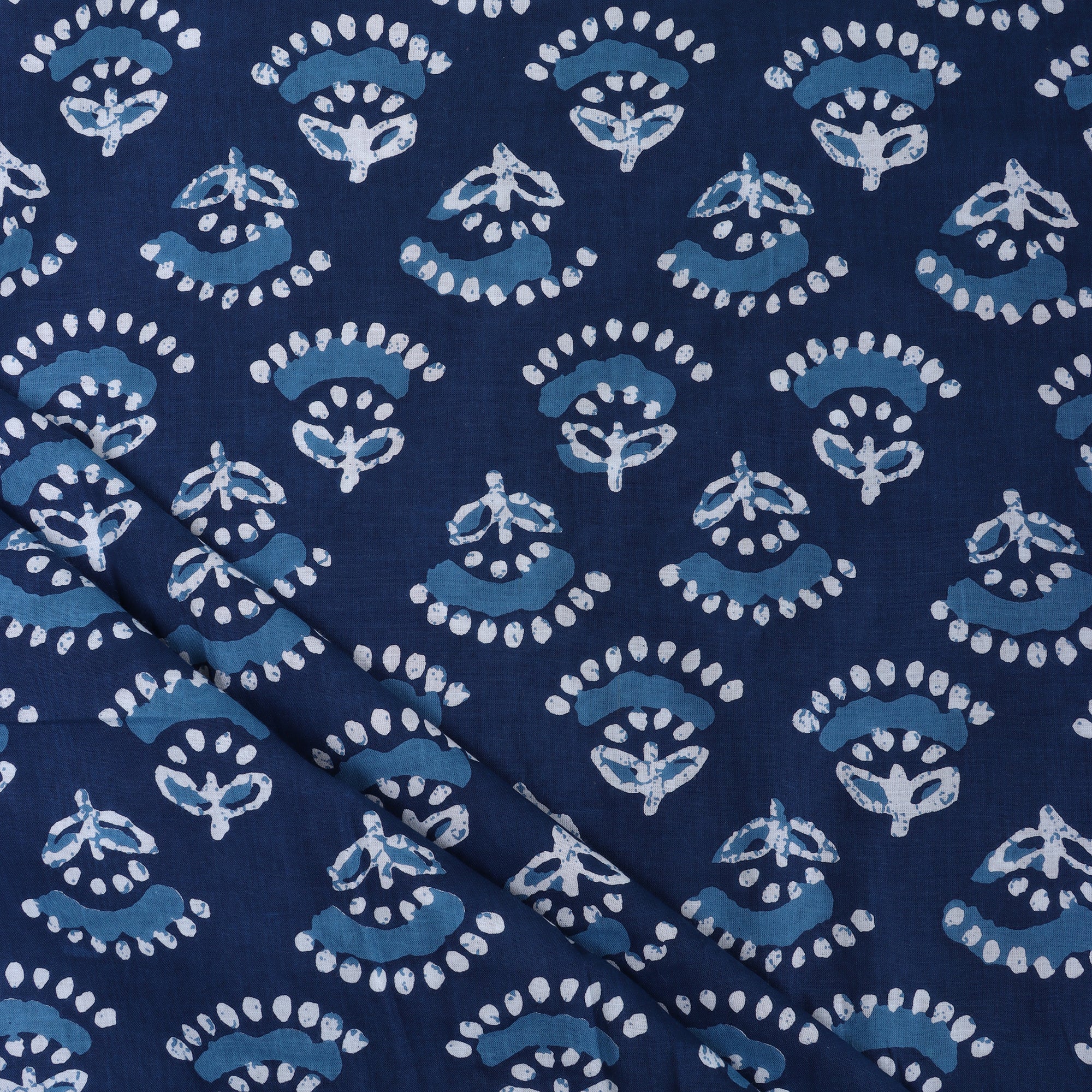 Cotton Indigo Floral Discharge Printing Fabric