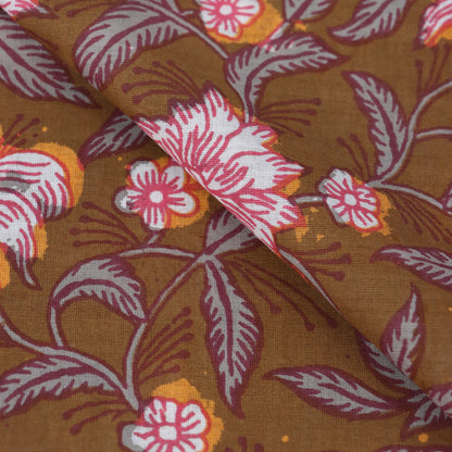 Multicolor Floral Block Printed Cotton Fabric Handmade