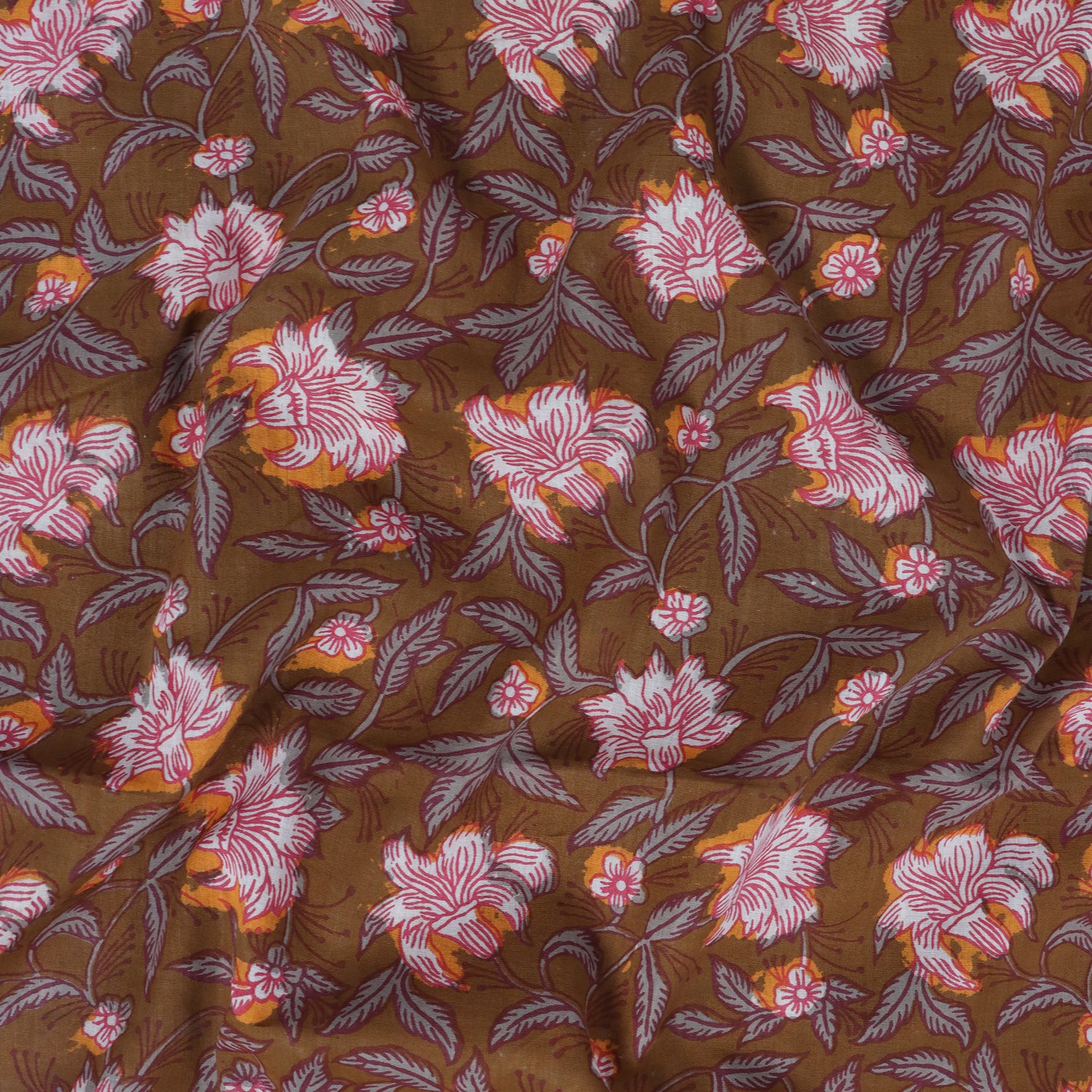 Multicolor Floral Block Printed Cotton Fabric Handmade