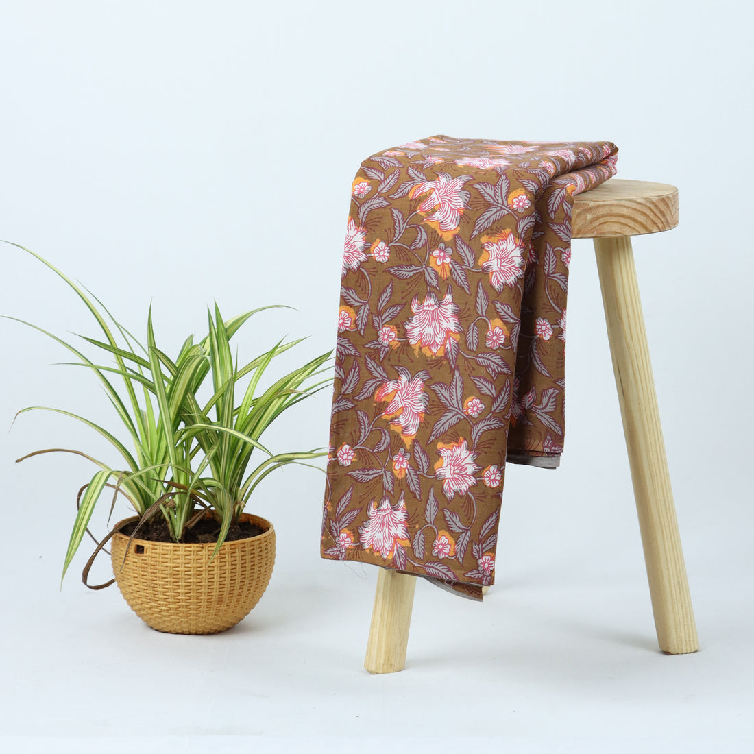 Multicolor Floral Block Printed Cotton Fabric Handmade