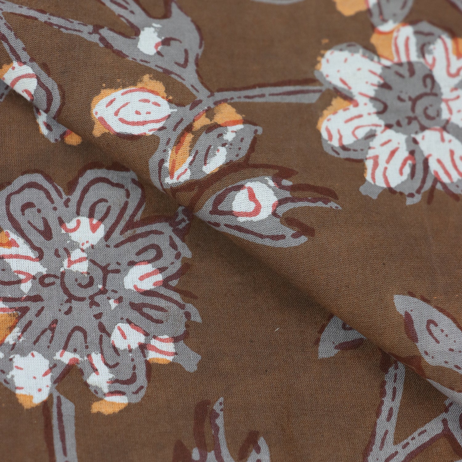 White Floral Sanganeri Cotton Fabric