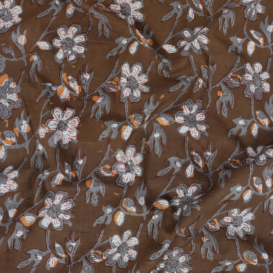 White Floral Sanganeri Cotton Fabric