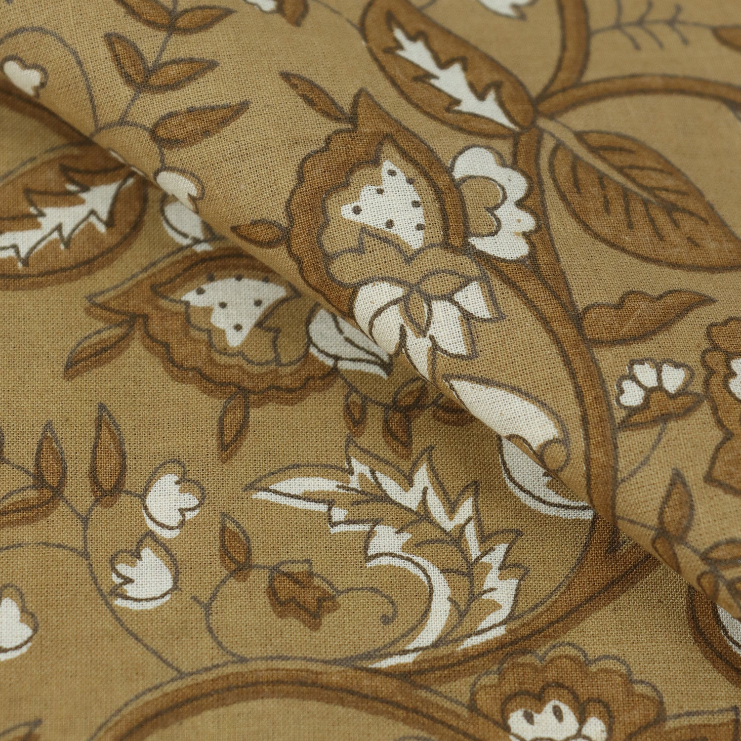 Dabu Brown Floral Cotton Block Print Fabric