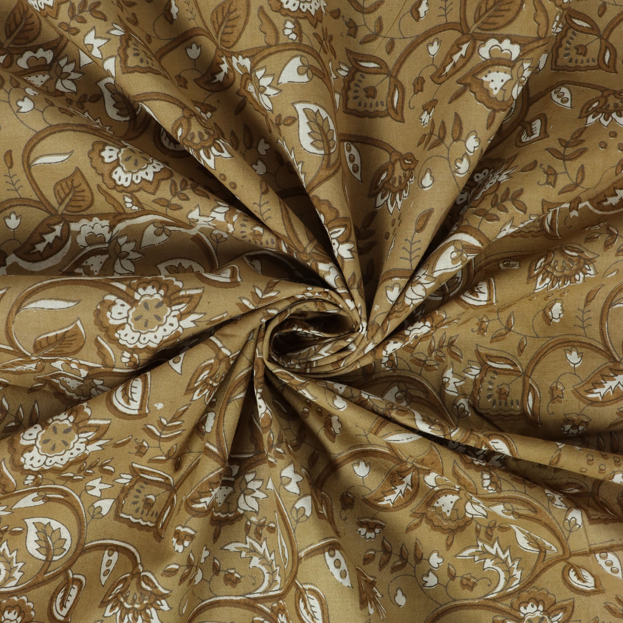 Dabu Brown Floral Cotton Block Print Fabric