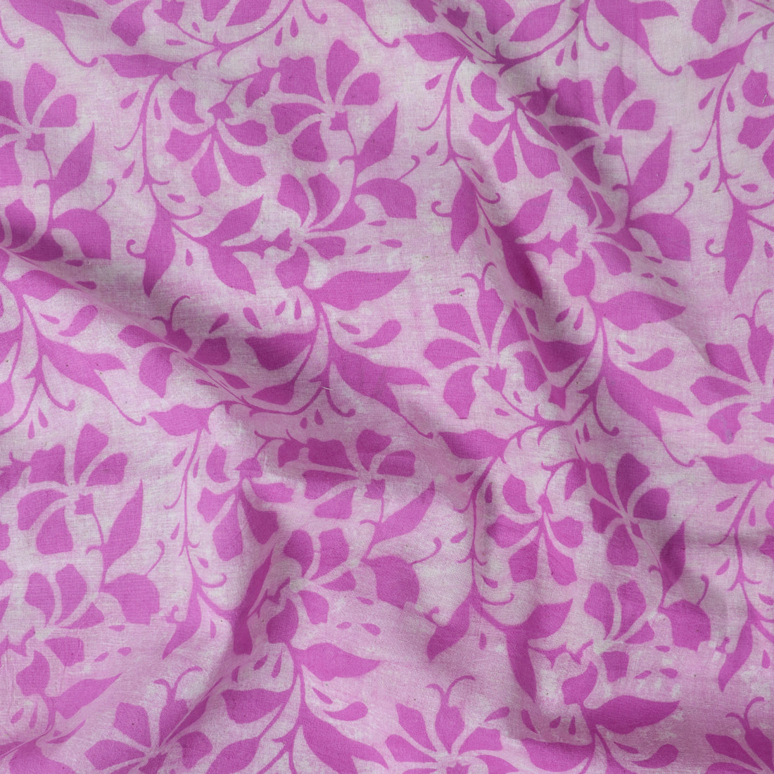 Pink Floral Cotton Hand Block Print Fabric