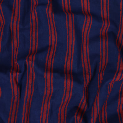 Stripes Block Printed Indigo Print Fabric