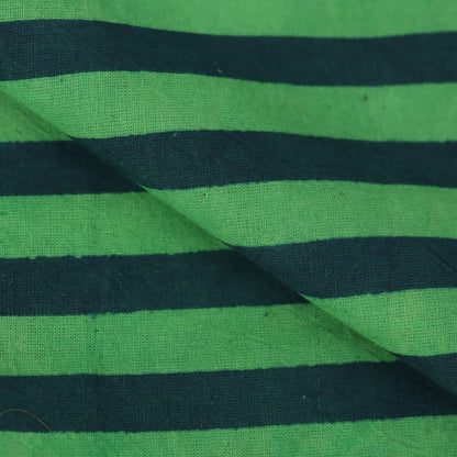 Green Block Printed Striped Silk Fabric for Kaftan