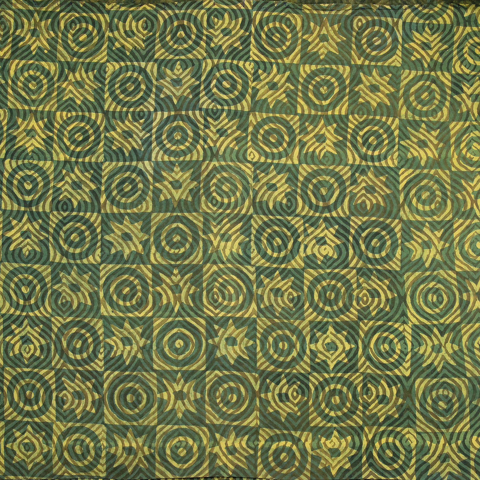 Green Circle Cotton Block Print Fabric