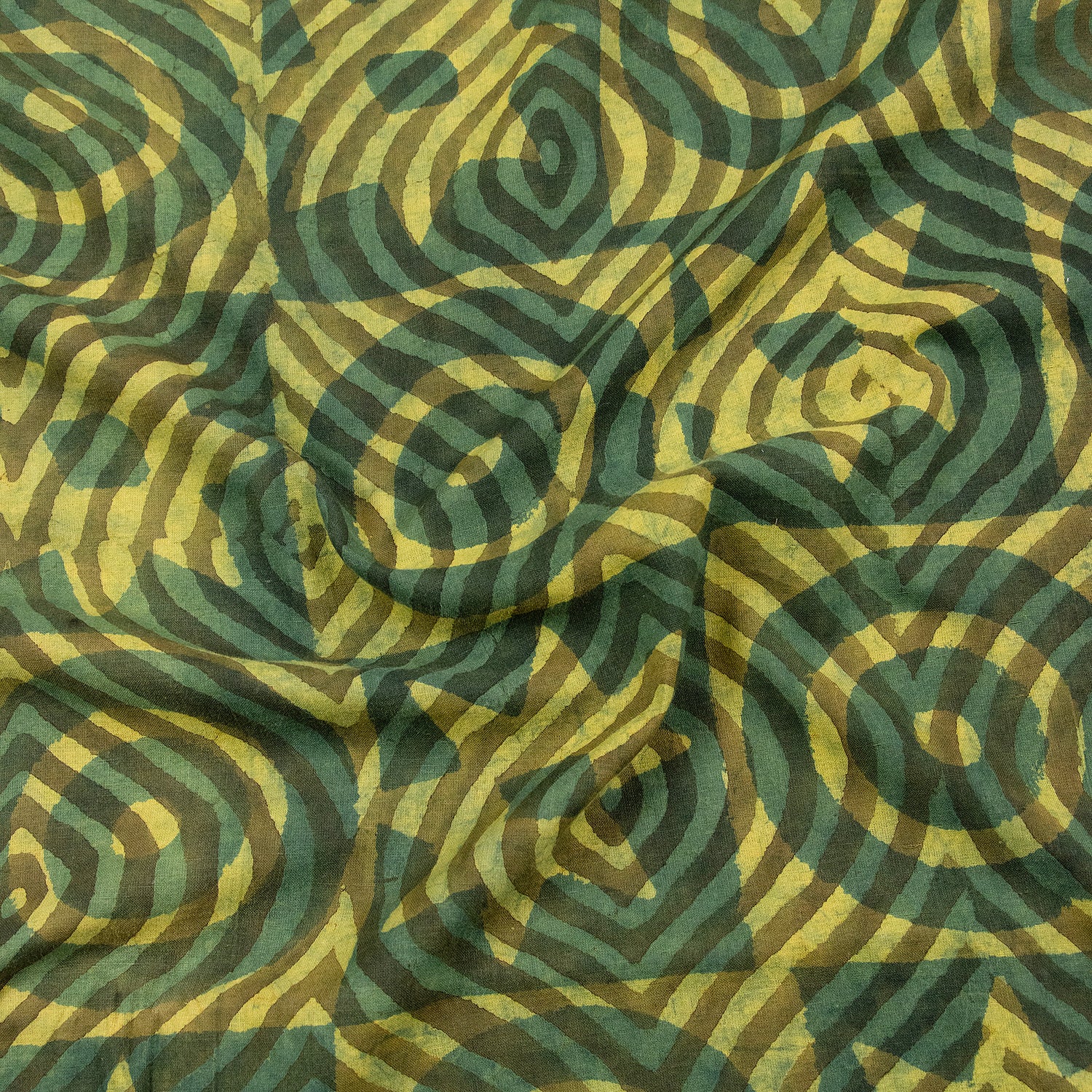 Green Circle Cotton Block Print Fabric