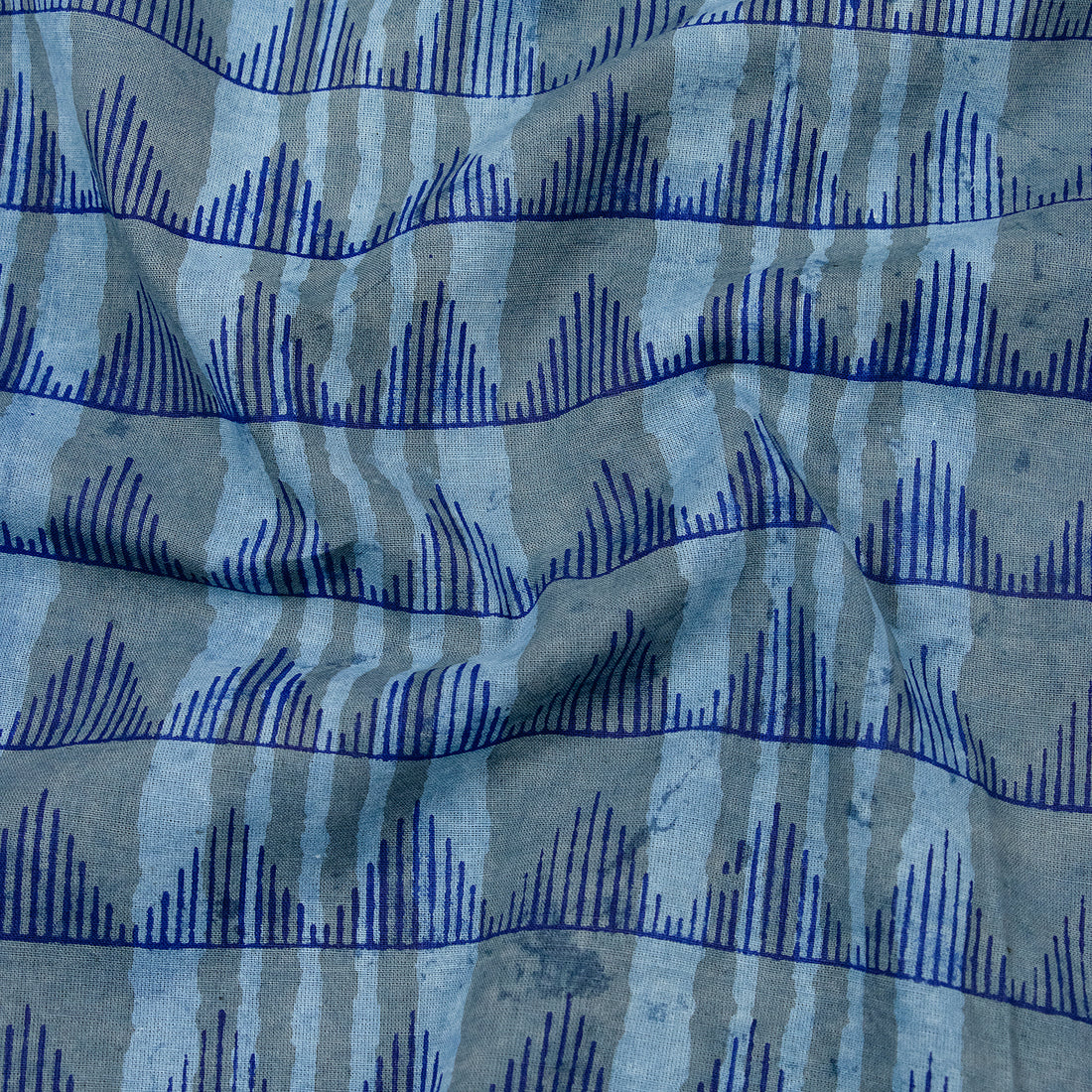 Wave Block Printed Cotton Silk Fabric