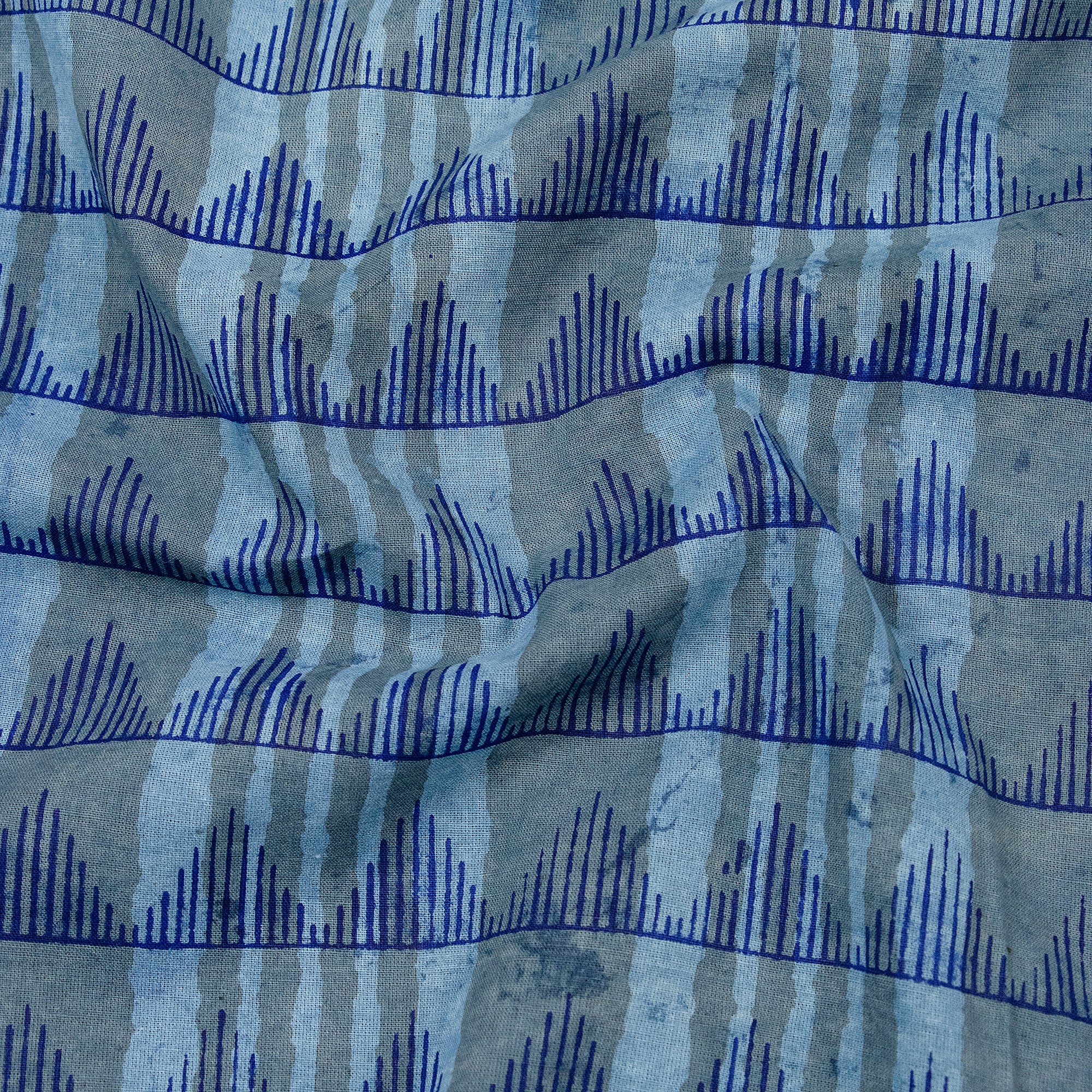 Wave Block Printed Cotton Silk Fabric