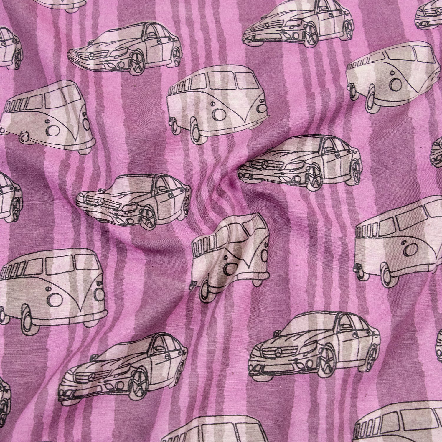 Yellow Car Print Soft Cotton Fabric