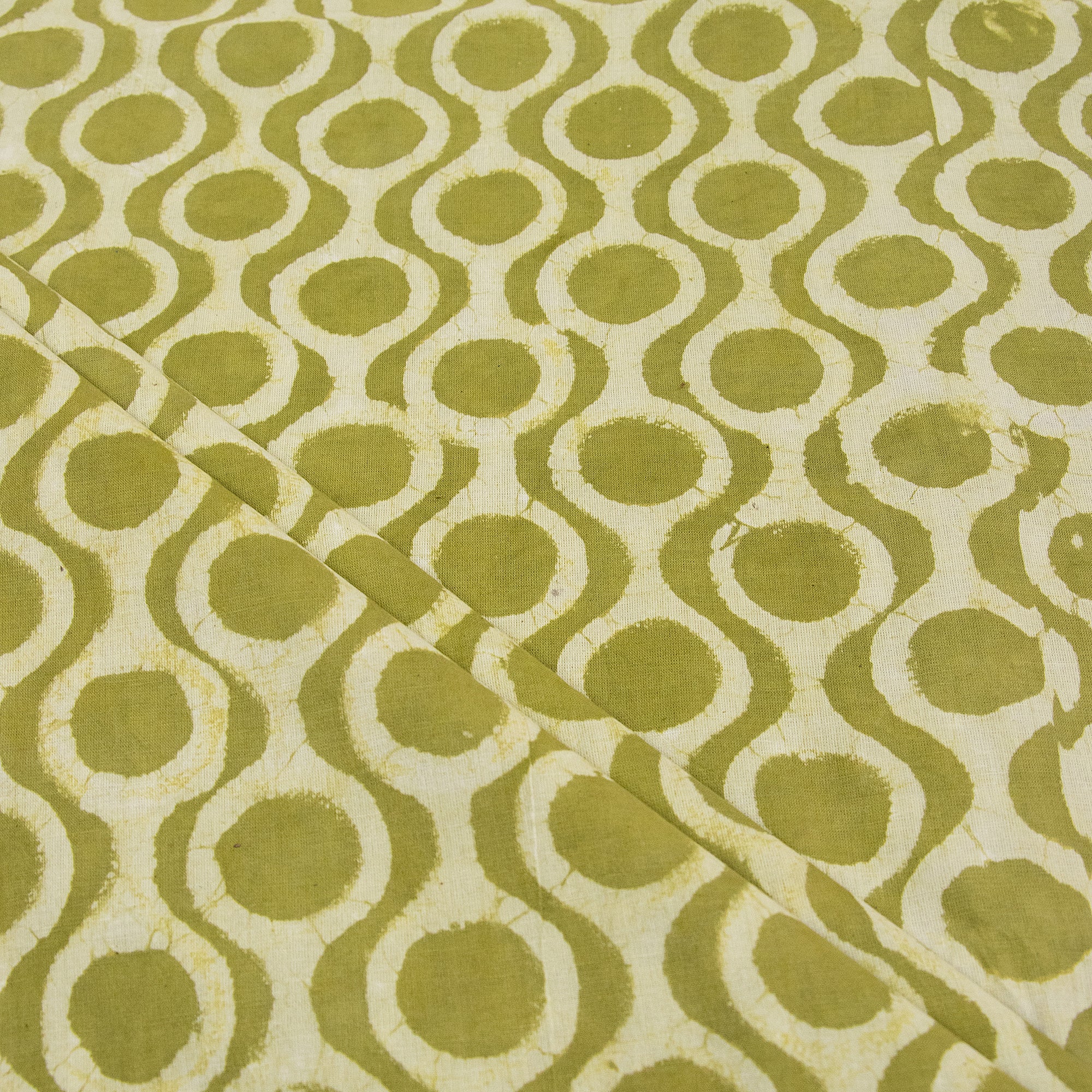 Green Circle Block Print Fabric 100% Cotton