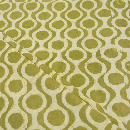 Green Circle Block Print Fabric 100% Cotton