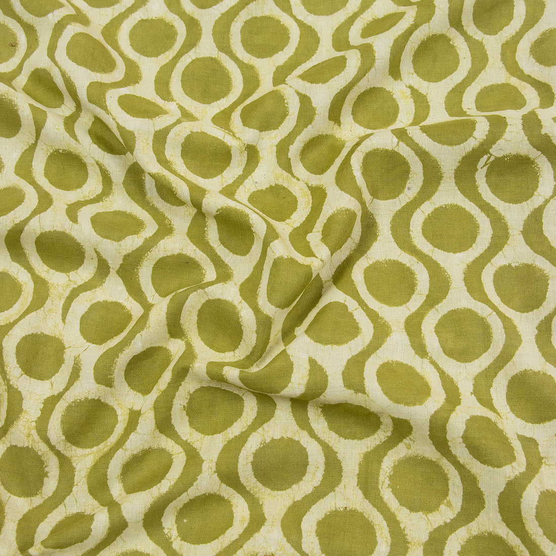 Green Circle Block Print Fabric 100% Cotton