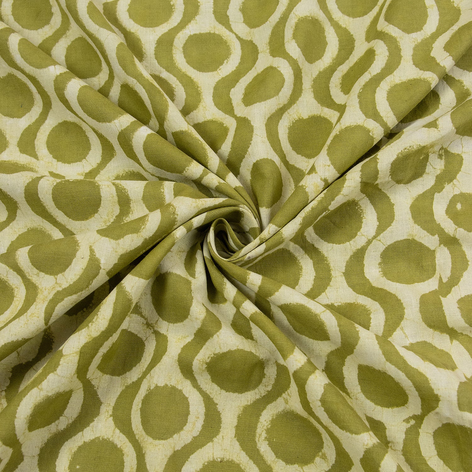 Green Circle Block Print Fabric 100% Cotton