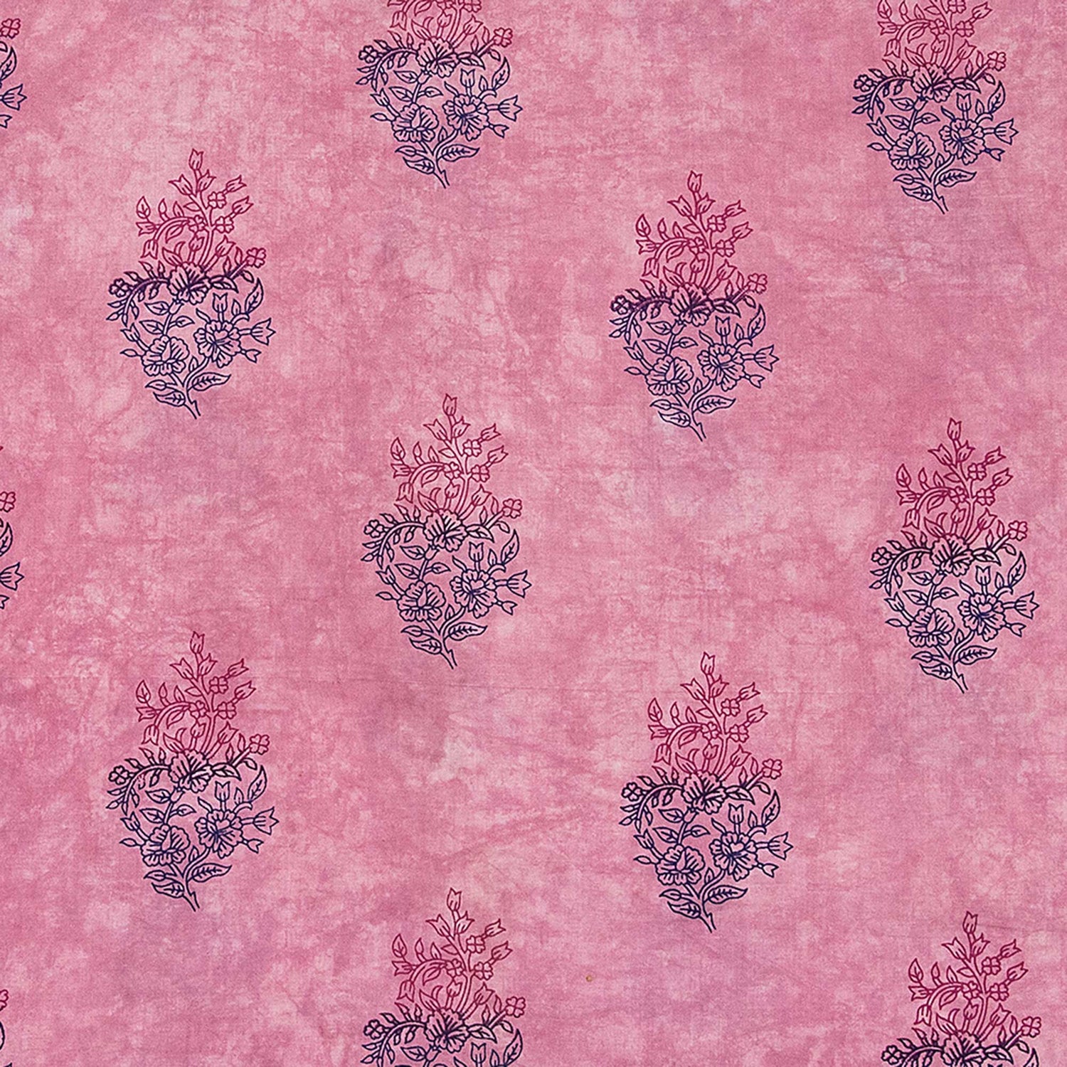 Hand Block Floral Printed Pure Cotton Pink Fabric